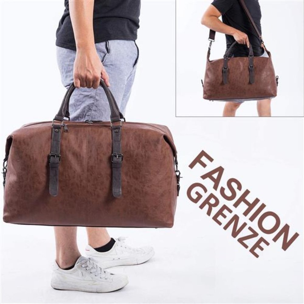 Huge PU Leather Travel Duffel Bag - - Overnight Bag - Carry On Bag